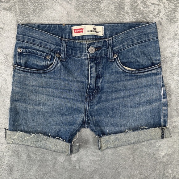 Levis 510 Jeans Womens Size 16 Reg 28x5 Blue Denim Super Skinny Straight SHORTS - Picture 1 of 6